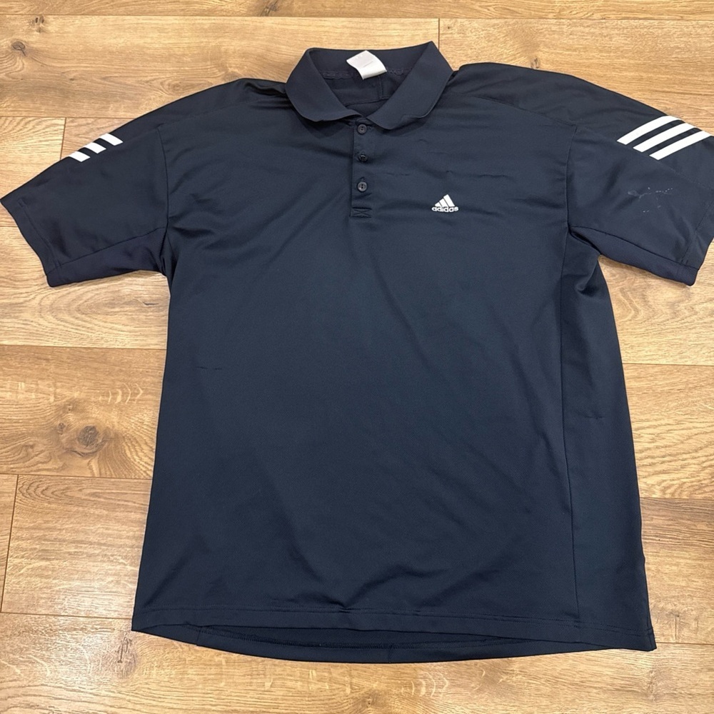 Adidas Men XL Club 3 Stripes Tennis Polo Dark Navy White Golf Short Sleeve